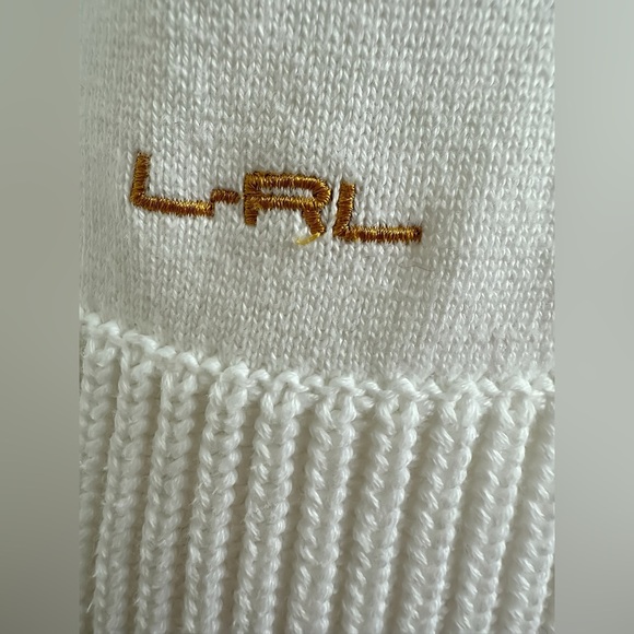 Lauren Ralph Lauren White Nautical Sweater W’s Small Gold Zip Rib Knit LRL Logo - Picture 7 of 9